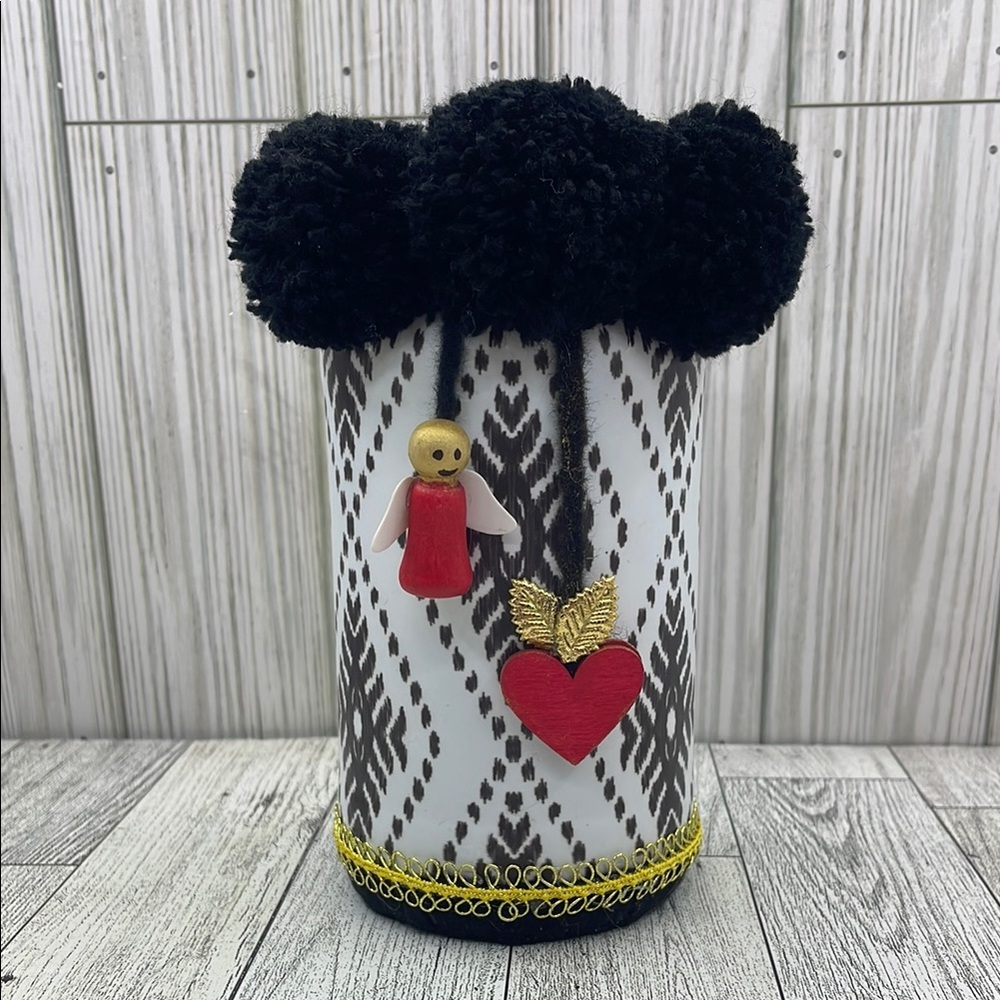 Handcrafted Decorative Vase with Pom Poms